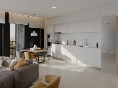 Apartamento T1, com acabamentos contemporâneos, boas áreas, varanda e lugar de garagem, em Aradas, Aveiro.